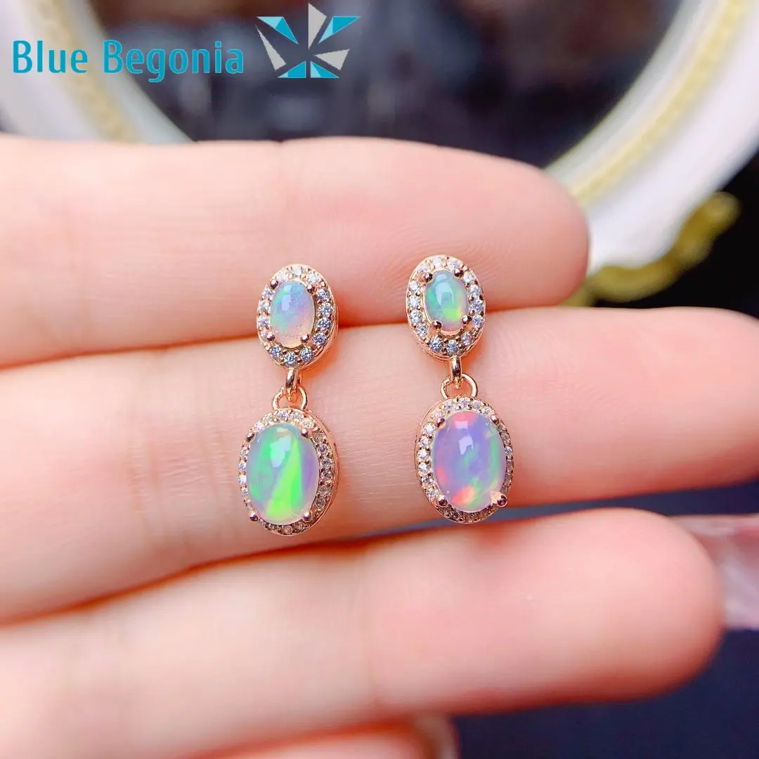 Natural Opal Earrings 925 Sterling Silver for Women Anniversary Gift Fine Jewelry Girl Friend 3*5MM 5*7MM Gemstones