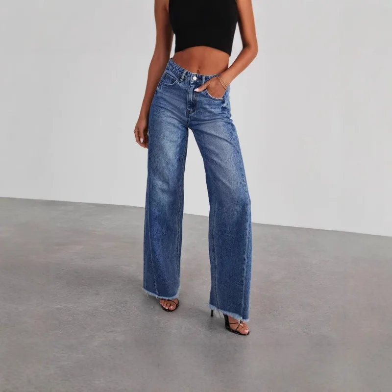 Fashion High Waist Wide Leg Women's Jeans Washed Loose Denim Loose Fit Spring 2026 Solid Color Casual Fashion Women Pants