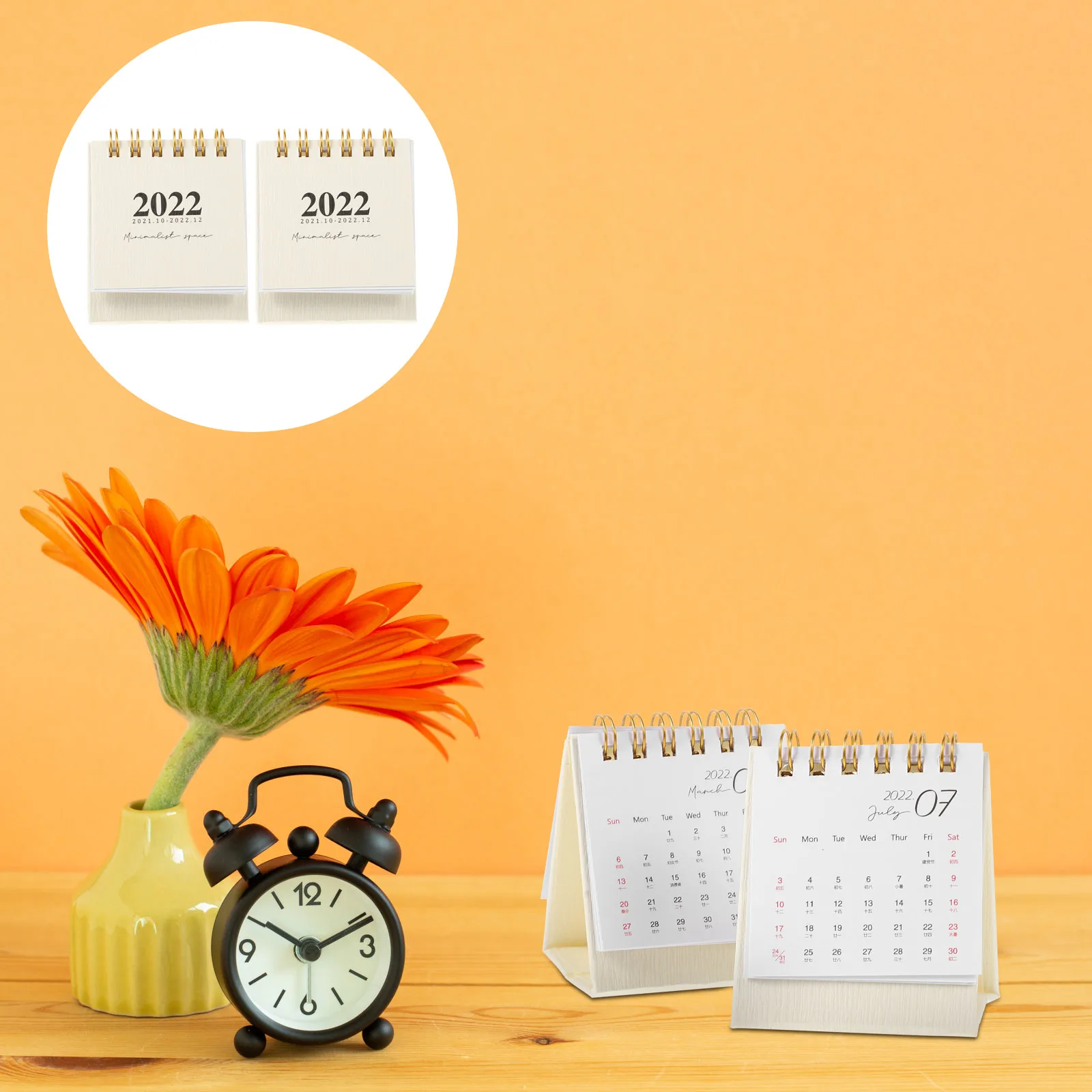 

2 Pcs Desktop Calendar Mini Ornaments Office Home Beige Small Paper Calendars 2022 Decorative