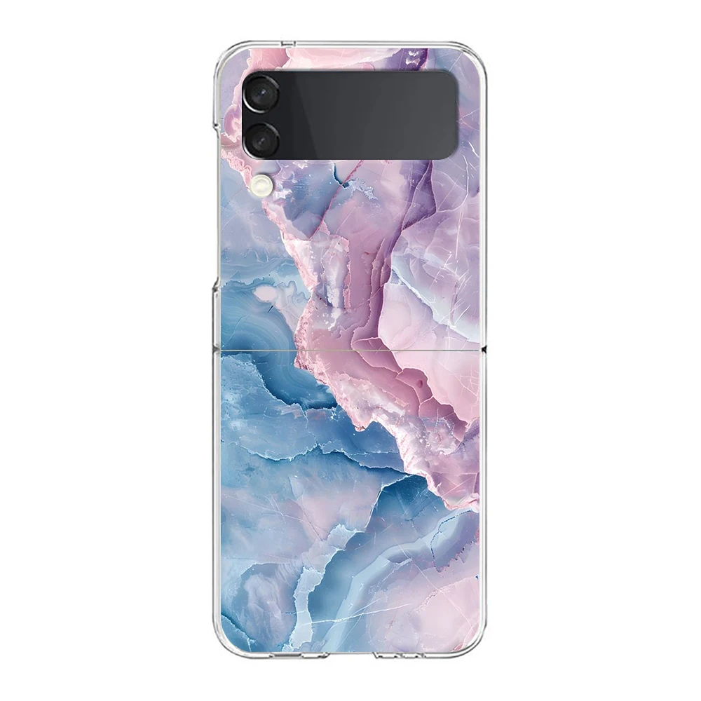 Phone Case For Samsung Galaxy Z Flip 3 4 5 Hard Folding Clear PC Bumper Marble For Samsung Z Flip 6 Back Cover