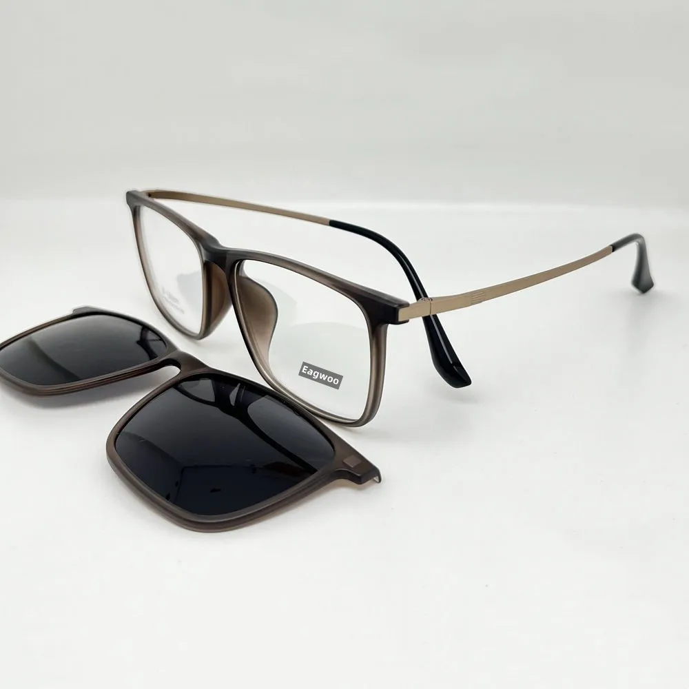 

Magnet Eyeglasses Men Full Rim Optical Frame With Sunglasses Clip Square Shape Glasses 3017