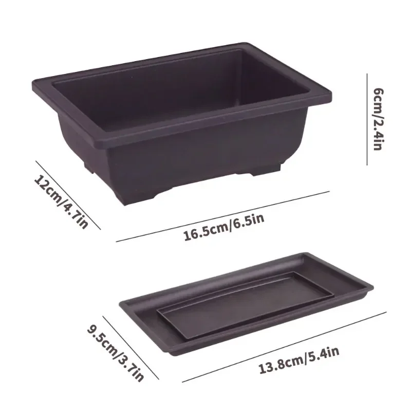 5Sets Training Pots with Tray Plastic Bonsai Plants Pot Square for Flower Succulent Plastic Plant Pots with Square Trays Planter