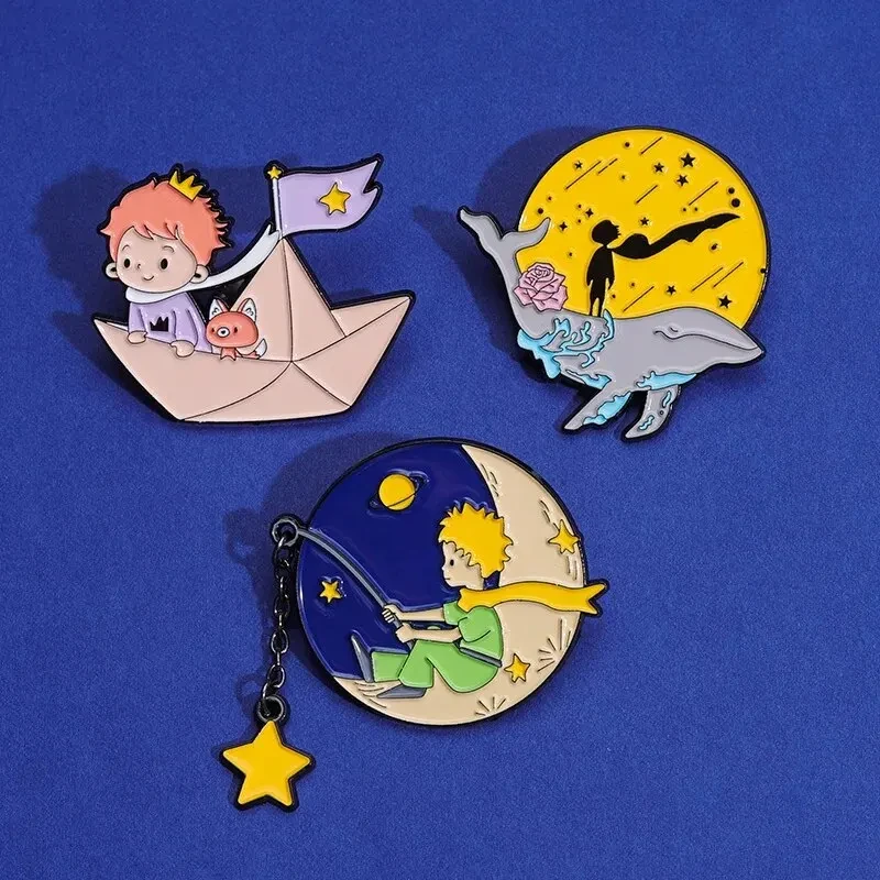 Cute Cartoon Little Prince, Star Fairy Tale, Brooch, Moon, Beautiful Badge, Rose Decoration, Universe