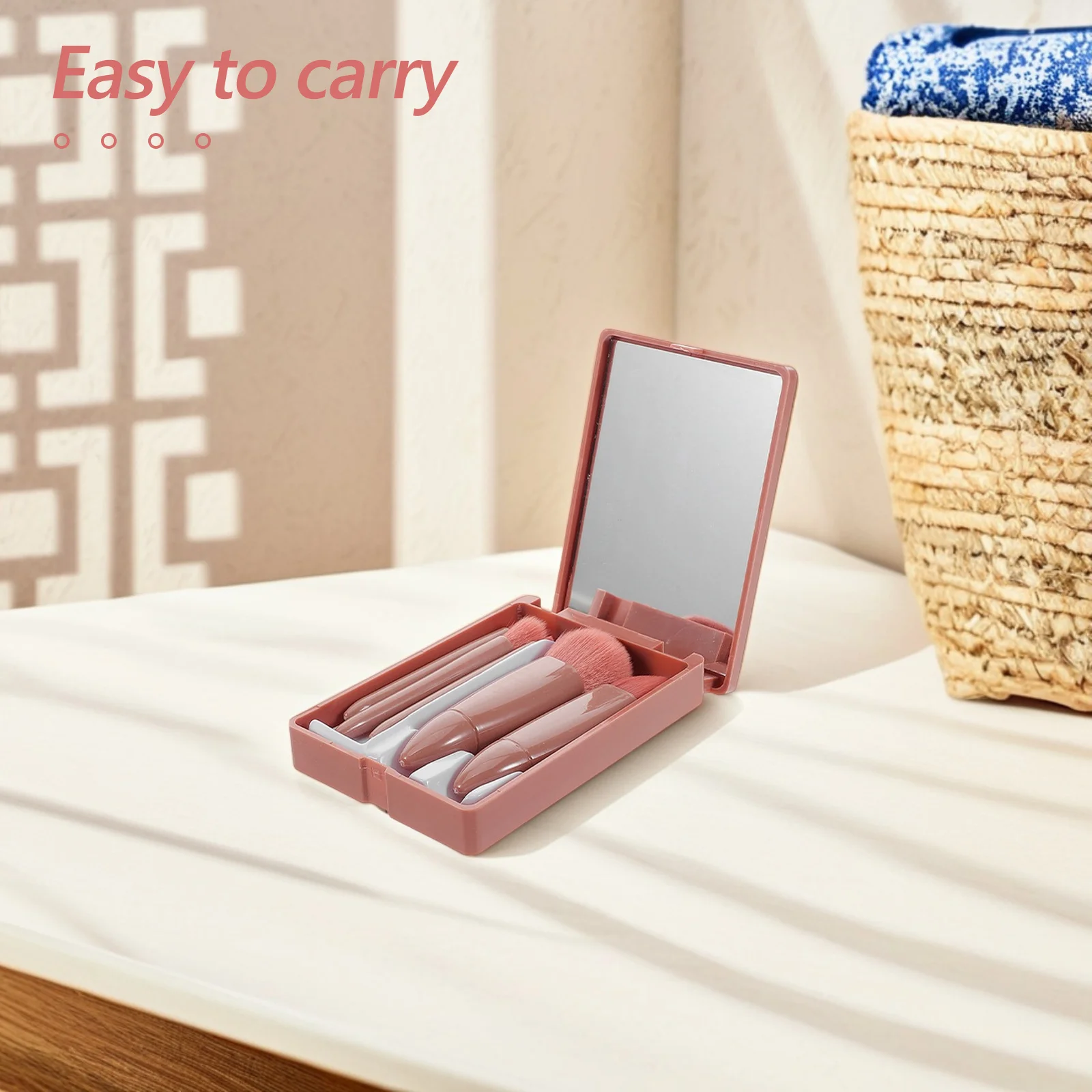 1 set mini set di pennelli per trucco da viaggio portatile con custodia a specchio strumenti morbidi per applicazione di fard in polvere per ombretto
