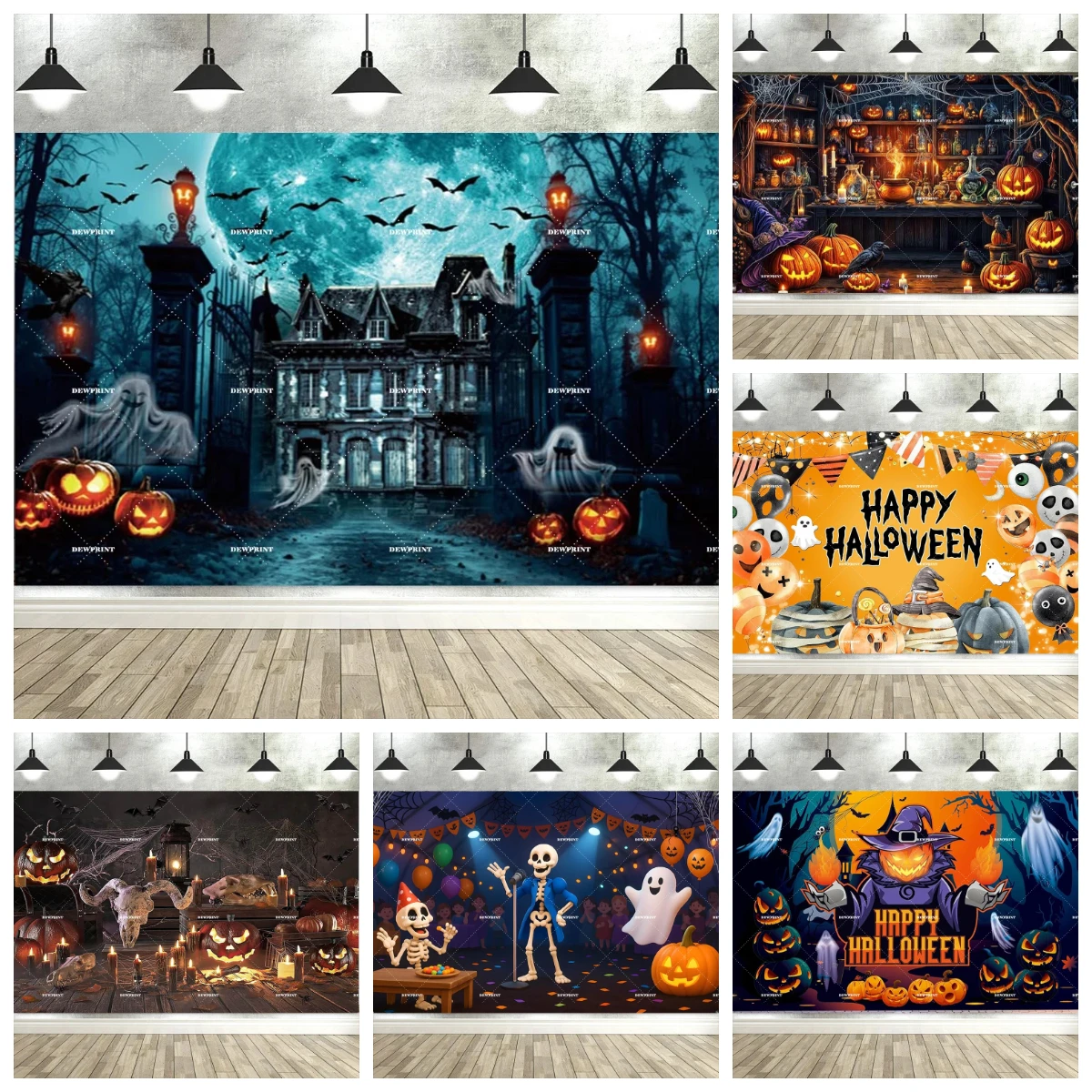 Dewprint Halloween-Hintergrund mit Gruseligen Kürbis- und Fledermaus-Motiven, Fotografie-Hintergrund für Partydekoration und Foto-Requisiten