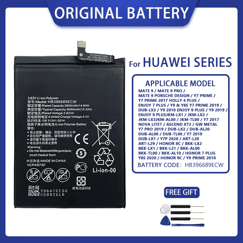 Orginal HB396689ECW 4000mAh Battery for Huawei Mate 9/9 Pro Y7 Prime Y7 2017 Honor 8C Y9 2018 2019 Version Enjoy 7 plus