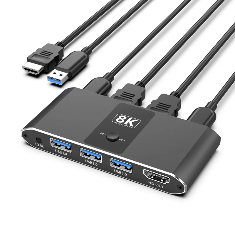 

USB 3.0 HDMI KVM Switch 1.4 for 2 Computers with 8K HDMI Video 5Gbps USB Ports Switch