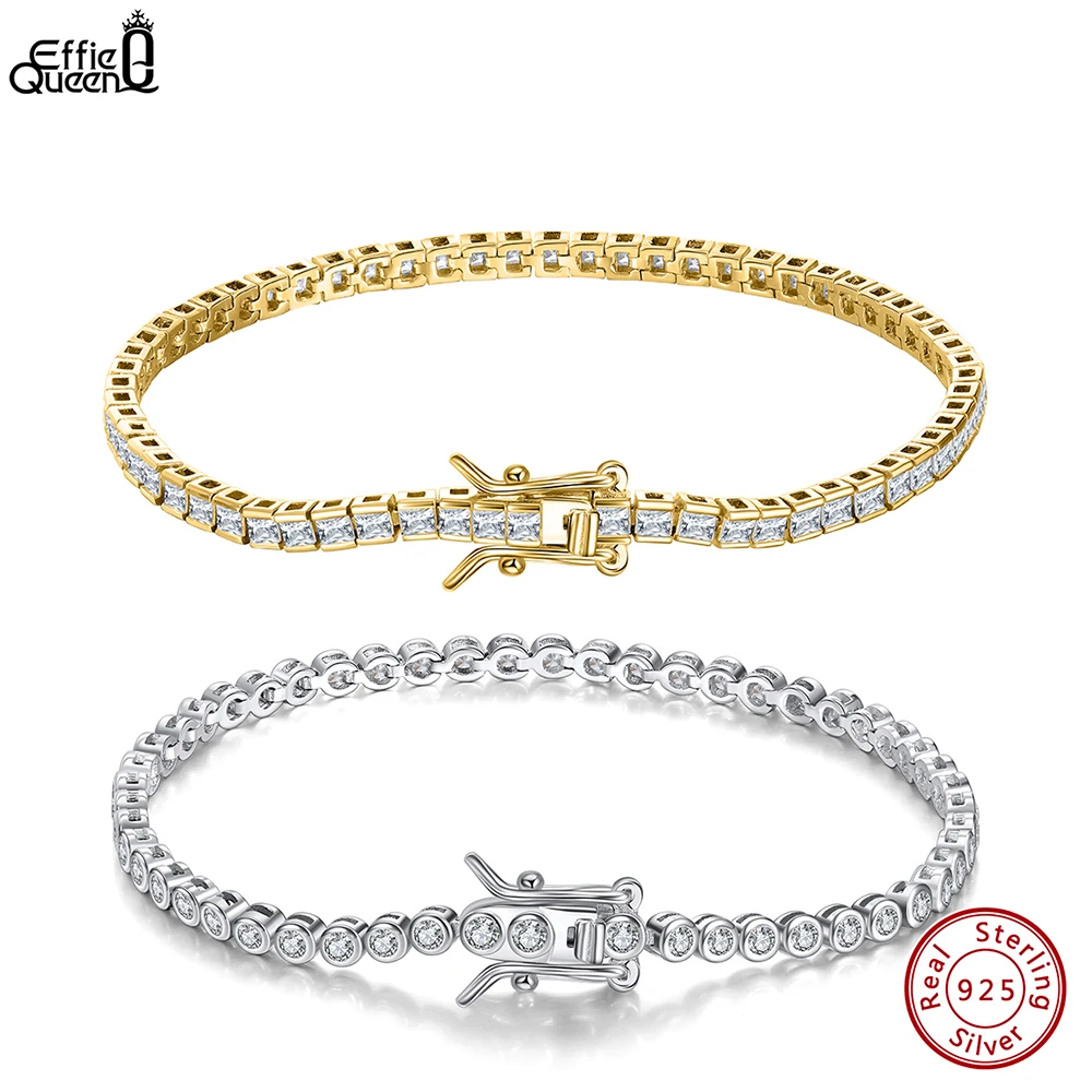 EFFIE QUEEN CZ Classic Tennis Bracelet for Women 925 Sterling Silver 2MM Width Tennis Bangle Bracelet Wedding Jewelry Gift SB144