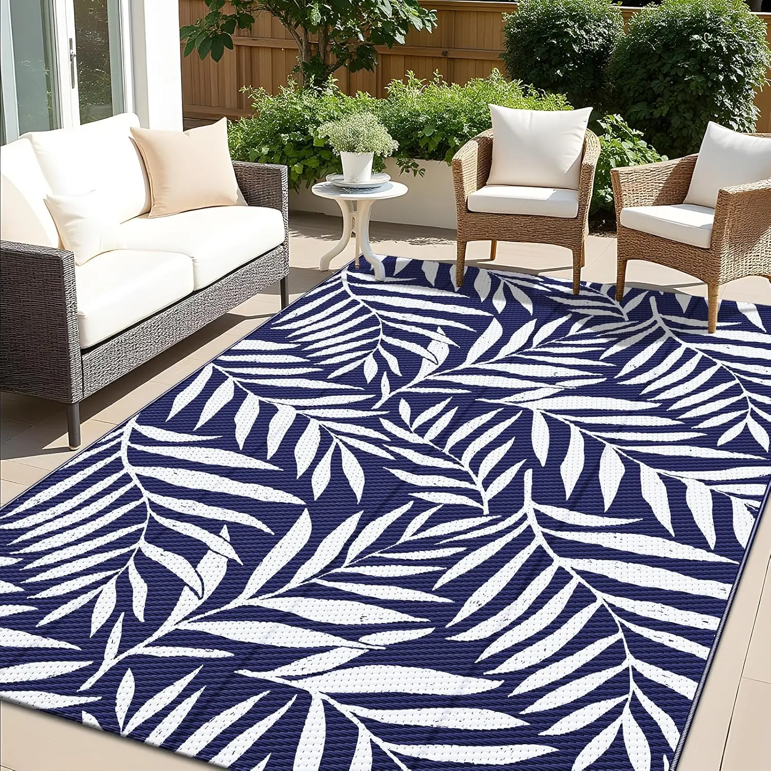 

Waterproof Outdoor Rug 5x8 ft, Reversible Outdoor Plastic Straw Rug with Leaf Pattern, RV Mat, Indoor Outdoor Carpet for Pati