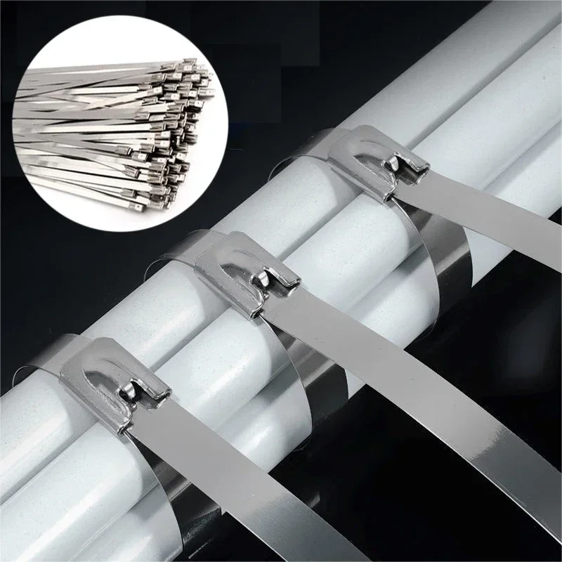 Metal Cable Ties Stainless Steel Self Locking Fastening Rings Multipurpose Exhaust Wrap Cables Tie Strap Home Office Organizer