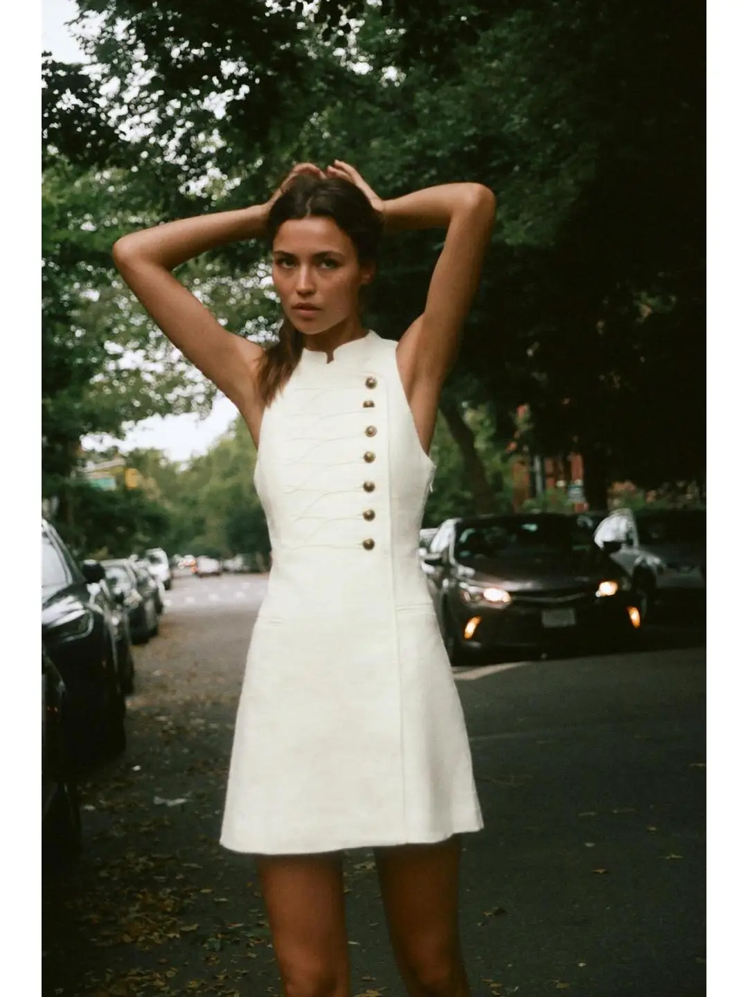 Fashionable Minimalist  Dress Waist Cinched Rope Knot French Style Women's Summer Dress Soft Cotton Blend A-Line Skirt