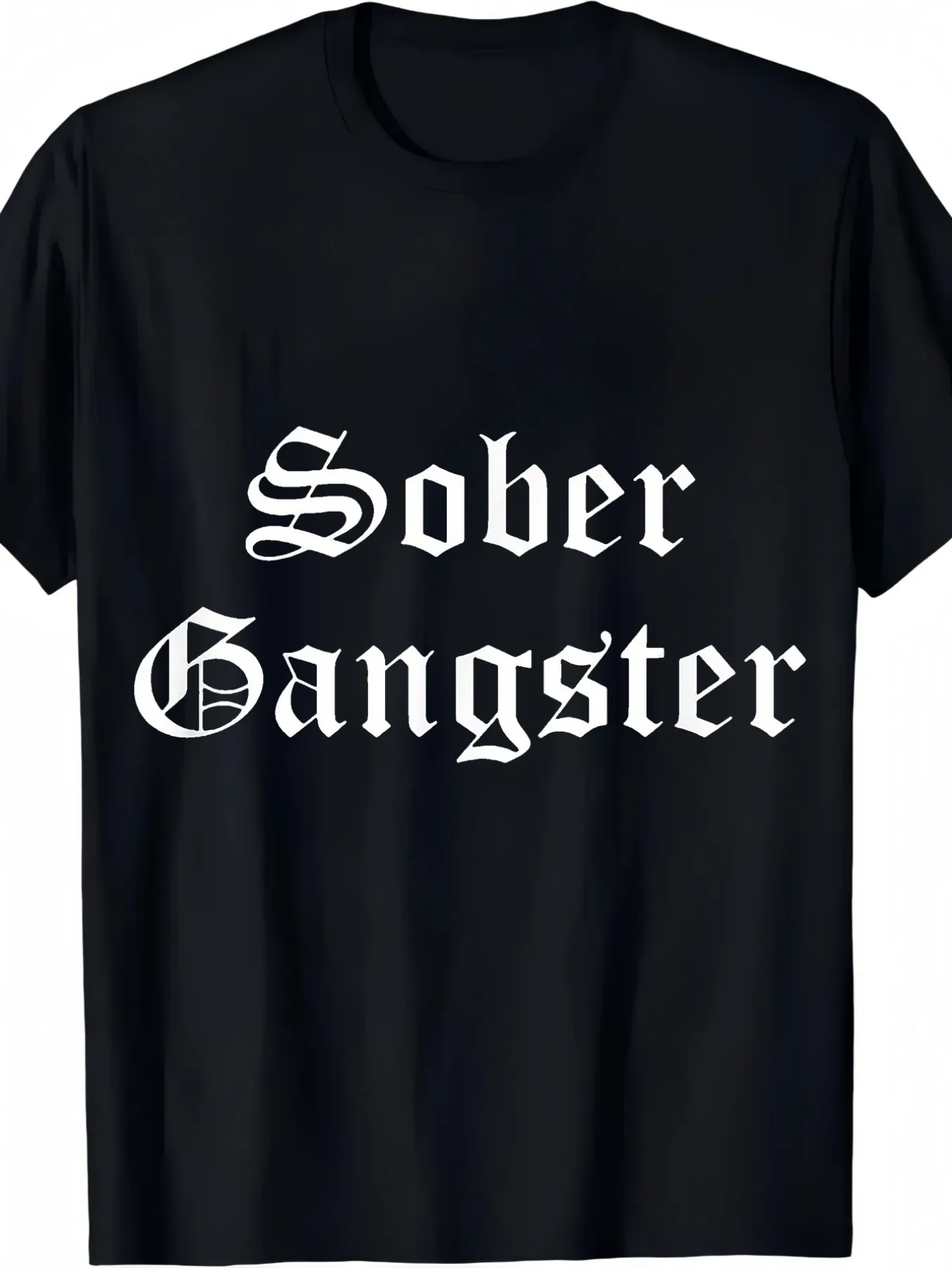 Men's and Women's Sobriety Print T-shirt- Polyester Loose Fit  Size Black Belt White Sobriety Support Design Machine-washable Casual Rehabilitation Clothing Suitable for Addiction Rehabilit, All-Season Casual Wear for Sport FansPlayful