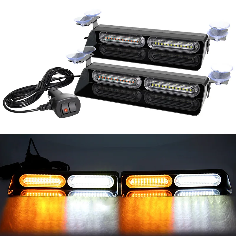 12/24V Car Flashing Warning Lights LED Police Strobe Lamps Front Windshield Signal Light with Suction Cup Car Light Assembly