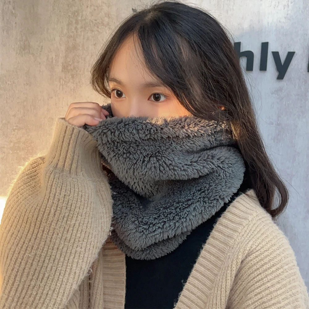 Cashmere Warm Collor Scarf Ring Winter Scarf Solid Plush Thick Outdoor Sports Men Women Neckerchief Full Face Mask Neck Warmer