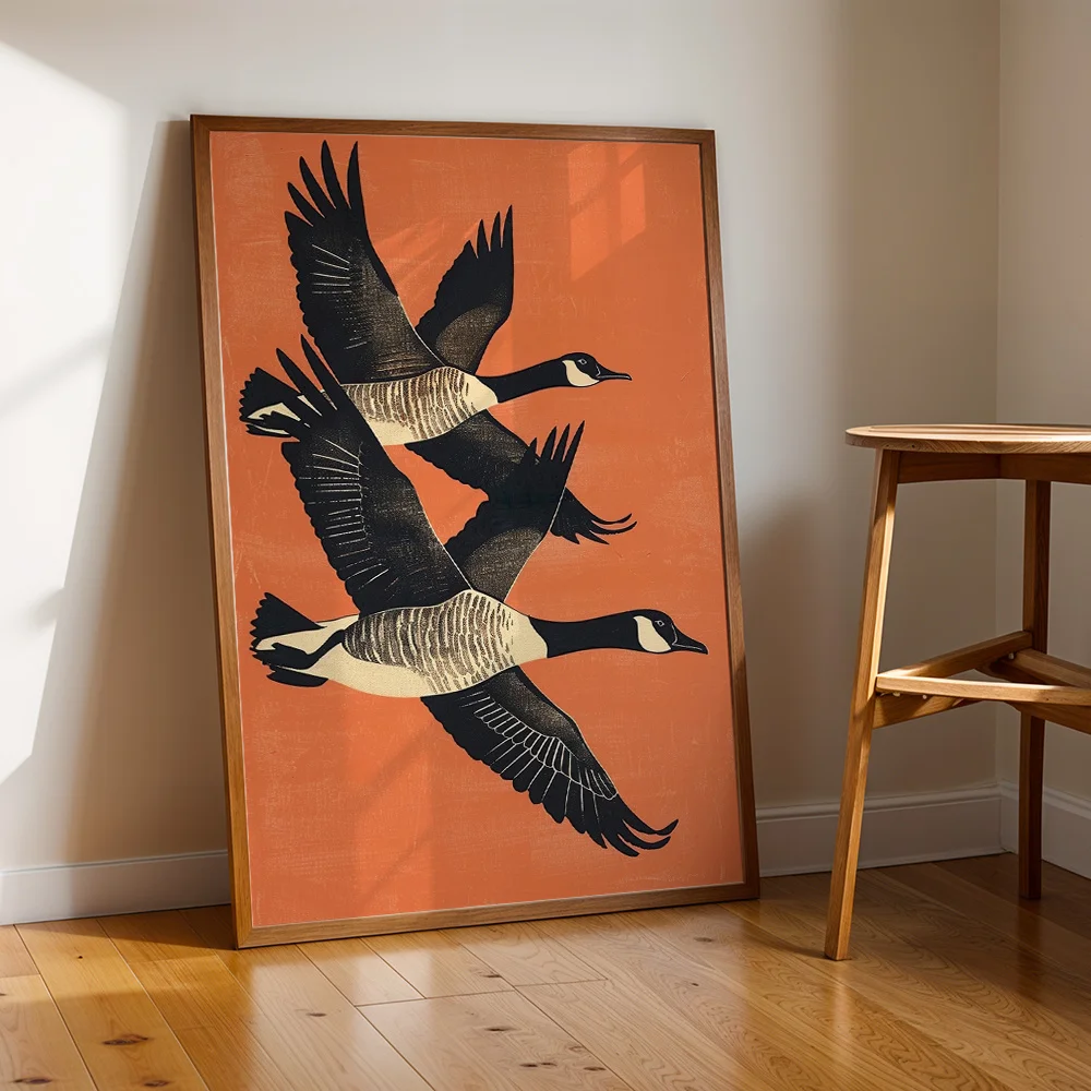 Minimalist Retro Flying Geese Print Canvas Poster Wall Hanging,Wall Art For Living Room Bedroom,Aesthetic Home Decor Gift