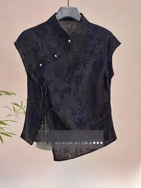 

Новый китайский Sle Loose ort Sve Flag Dr Top, женская летняя повседневная хлопковая футболка с воротником-стойкой, большой размер, внутренняя одежда