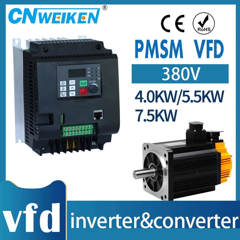 

VFD 4KW 5.5KW 7.5KW 11KW AC 380V Vector Variable Frequency Drive 3-Phase input 380V PMSM Speed Controller Inverter Motor