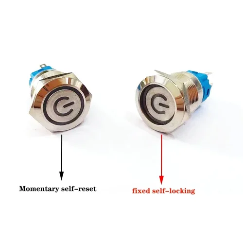 Imagen 2 del producto 12mm 16mm 19mm 22mm botón pulsador de metal interruptor de encendido y apagado luz LED impermeable botón circular plano 3v 6v 12v 24v 110v 220v ip65