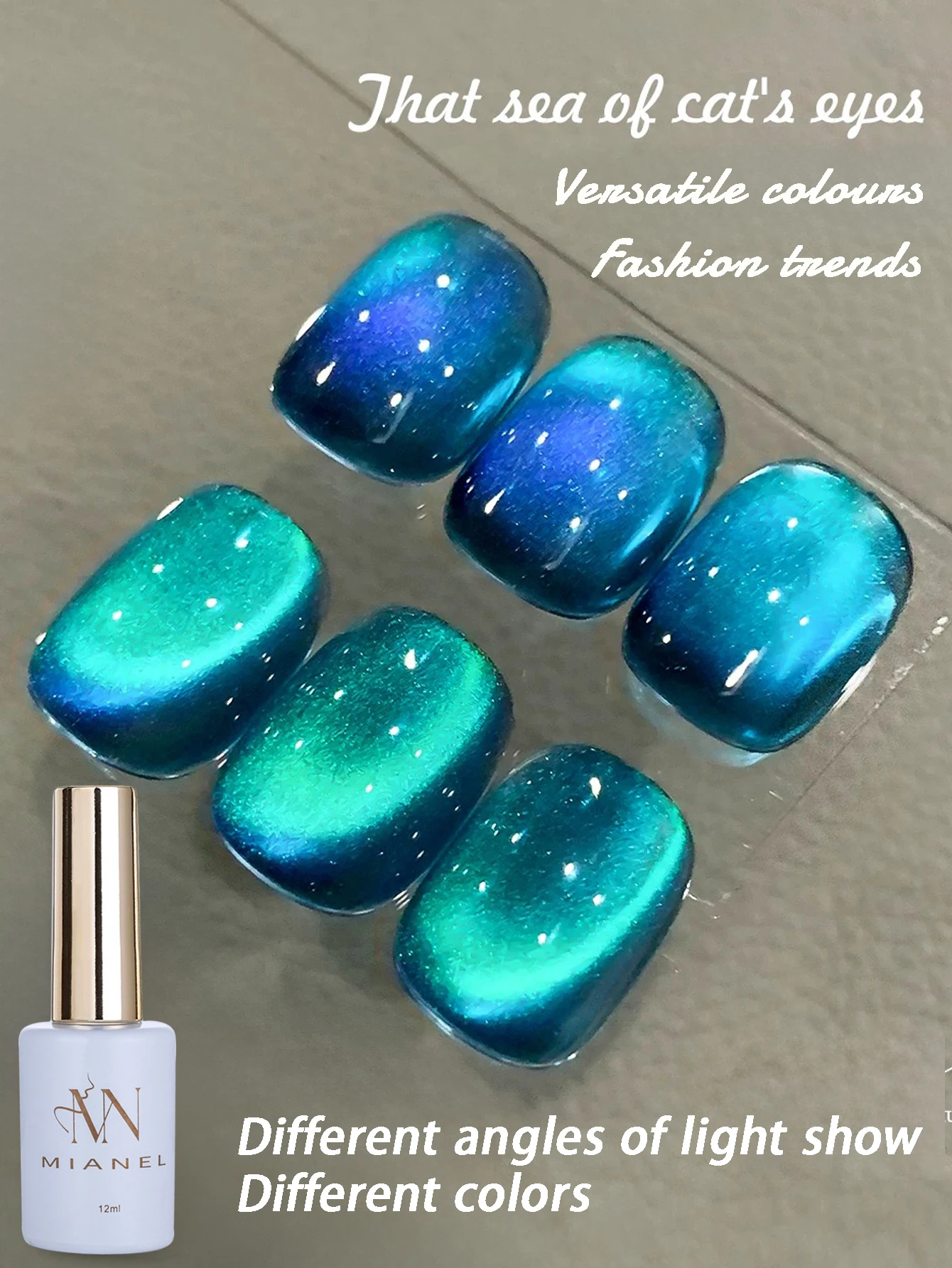 MIANEL 12 مللي الأزرق المحيط القط العين هلام طلاء الأظافر فلاش النعناع مامبو تبييض الزجاج الخرز القط المغناطيسي هلام الأظافر الزرقاء #1
