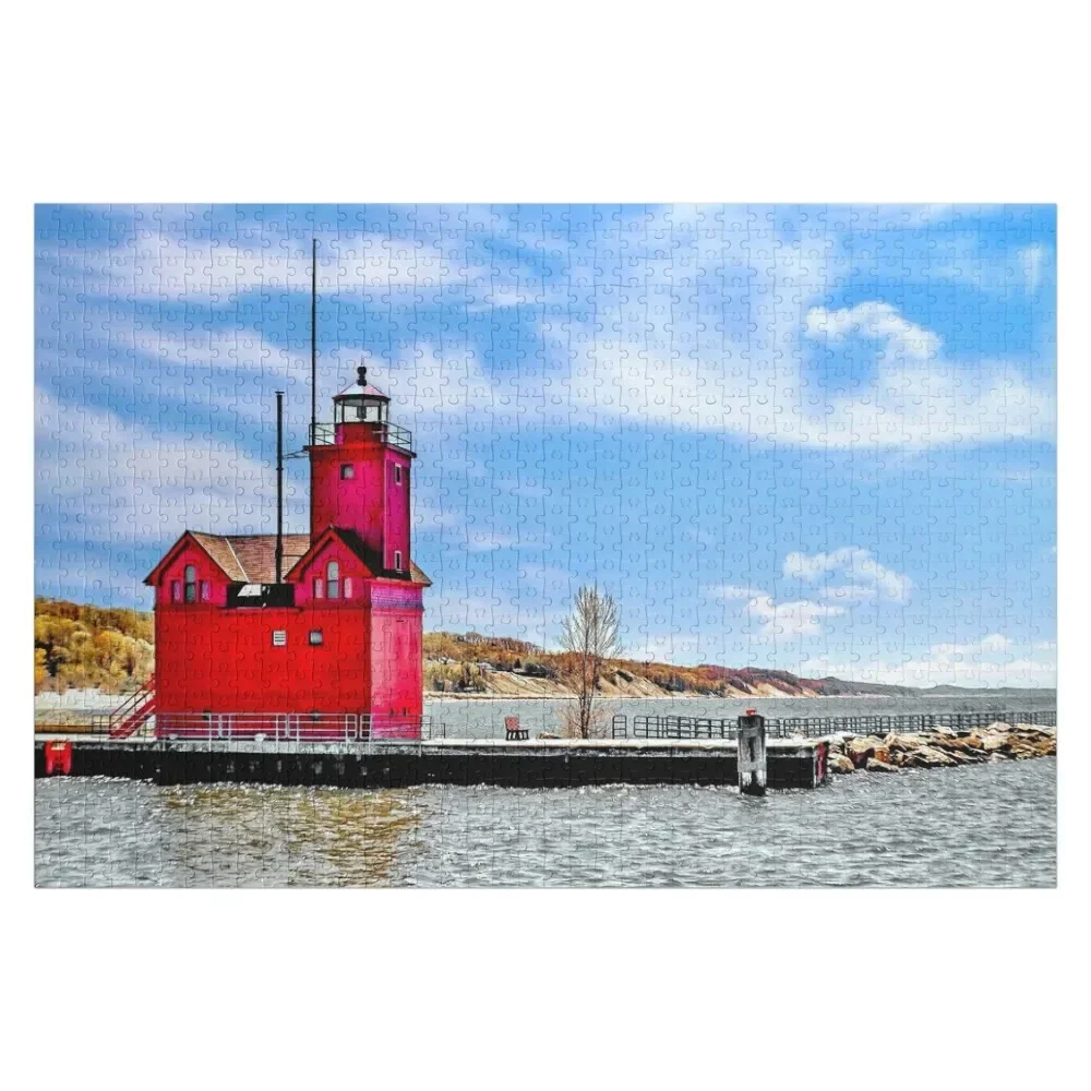 “Holland Harbor Lighthouse” Jigsaw Puzzle Wooden Name Personalized Gift Married Puzzle