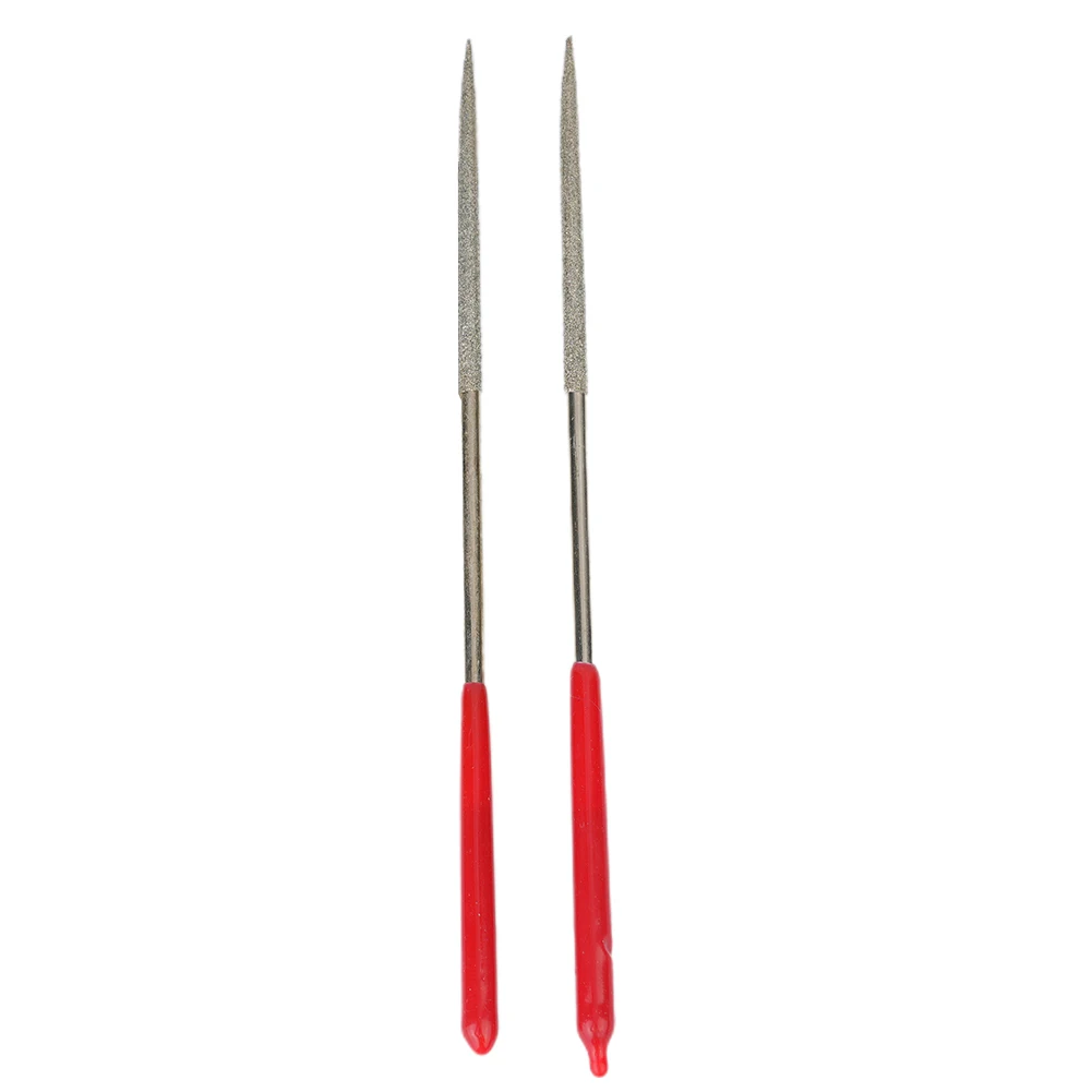 Needle File Diamond Files Industrial 2 Pcs 3 X 140 Mm Accessories Parts Round Silver Tone + Red Tool For Mechanics