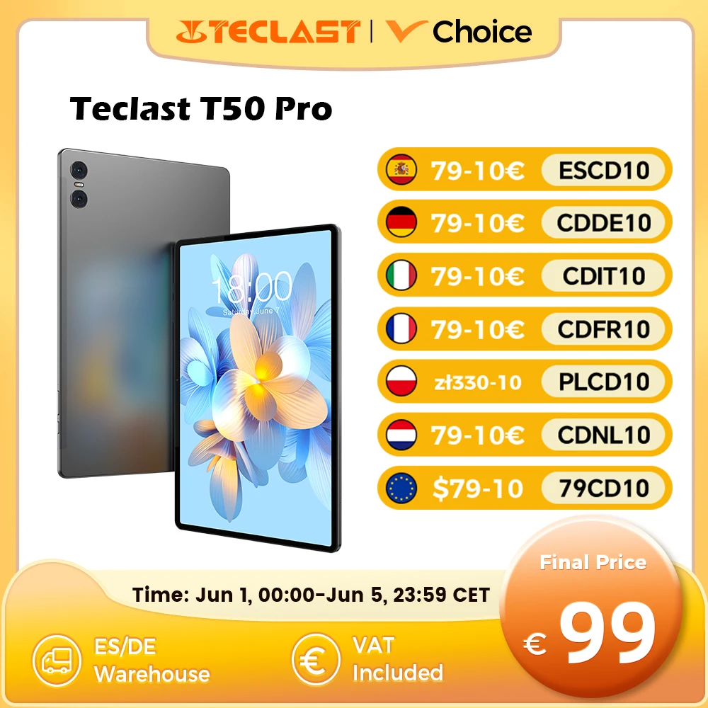 Teclast T50Pro Tablet 11" 2000x1200 IPS MTK G99 Max. 16 GB RAM 256 GB ROM 8000 mAh Schnellladung 4G