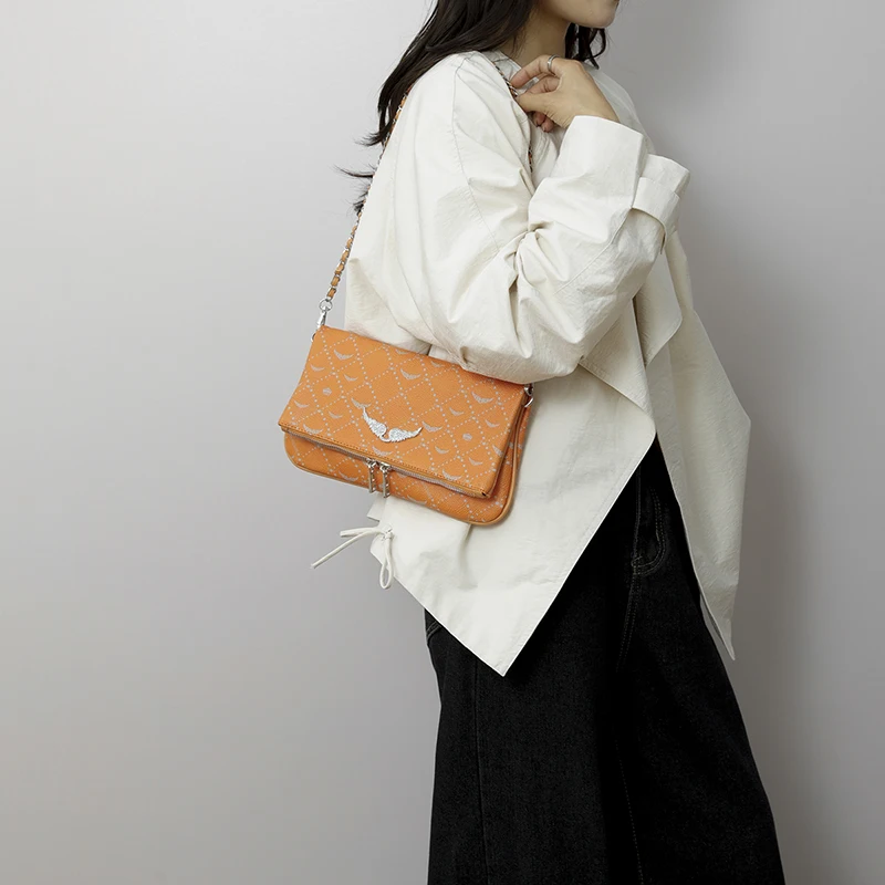 Orange Handbag Zipper Purse Mobile Phone Bag Ladies Small Flap Pu Leather Messenger Bag Female Designer Chain Shoulder Bag Black