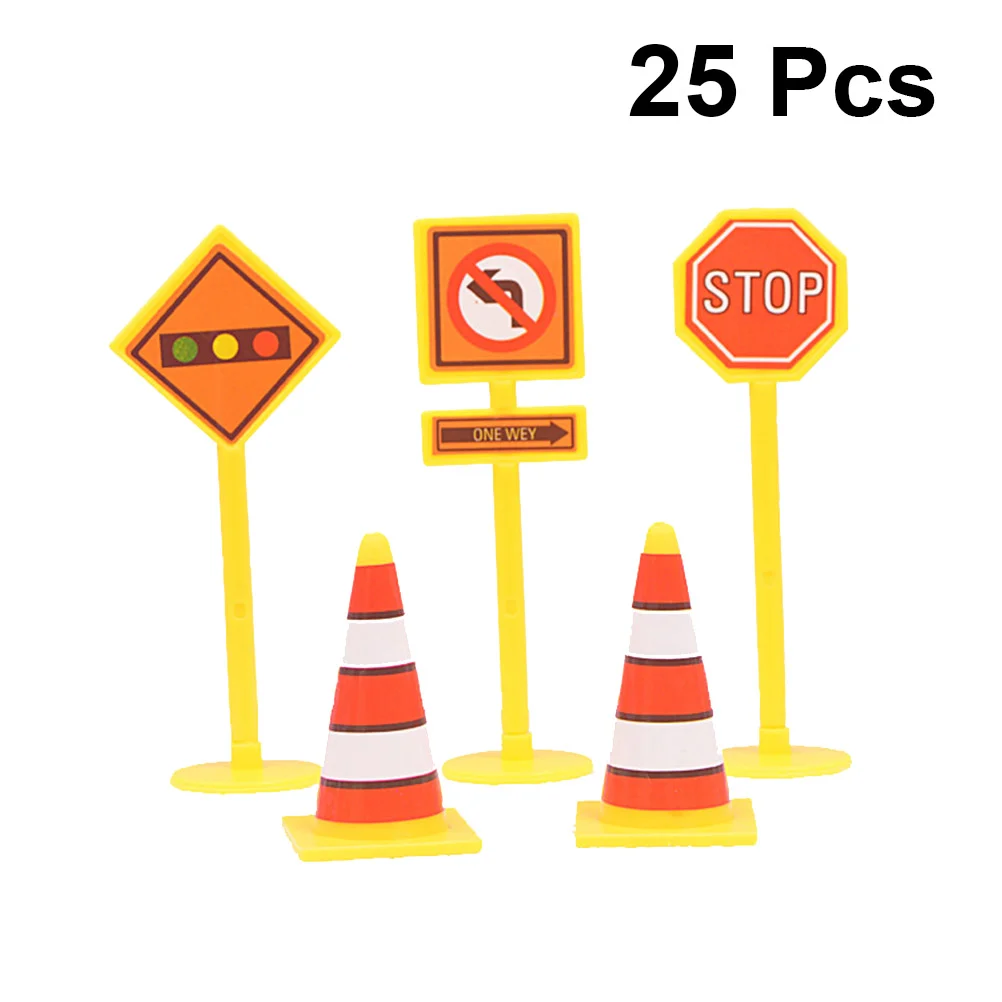 25 PCS Plastic Cake Decorations Barricade Signs Mini Road Signs for Brithday Party Supplies Birthday Party Decor