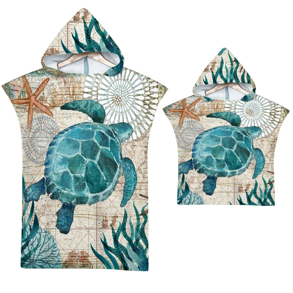 

Sea Turtle Quick Dry Large Beach Bath Towel Hooded Cloak Microfiber Wetsuit Adult Child Parent-Child Changing Poncho Bathrobe