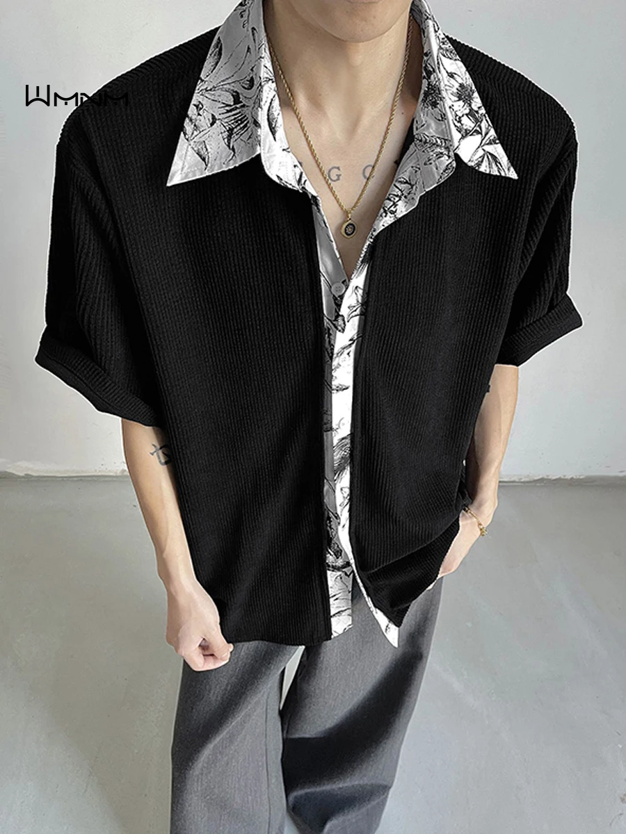 

Floral Texture Men's Casual Shirt Short Sleeve Summer High Fashion Fake Two-Piece Breathable Polyester Urban Style Couple Wear