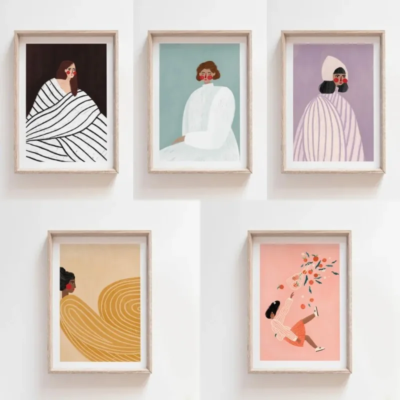 Whimsical Colourful Art Print Vibrant Woman Minimal Portrait Canvas Painting Female Poster Dorm Home Wall Decor Room Decor Aesth