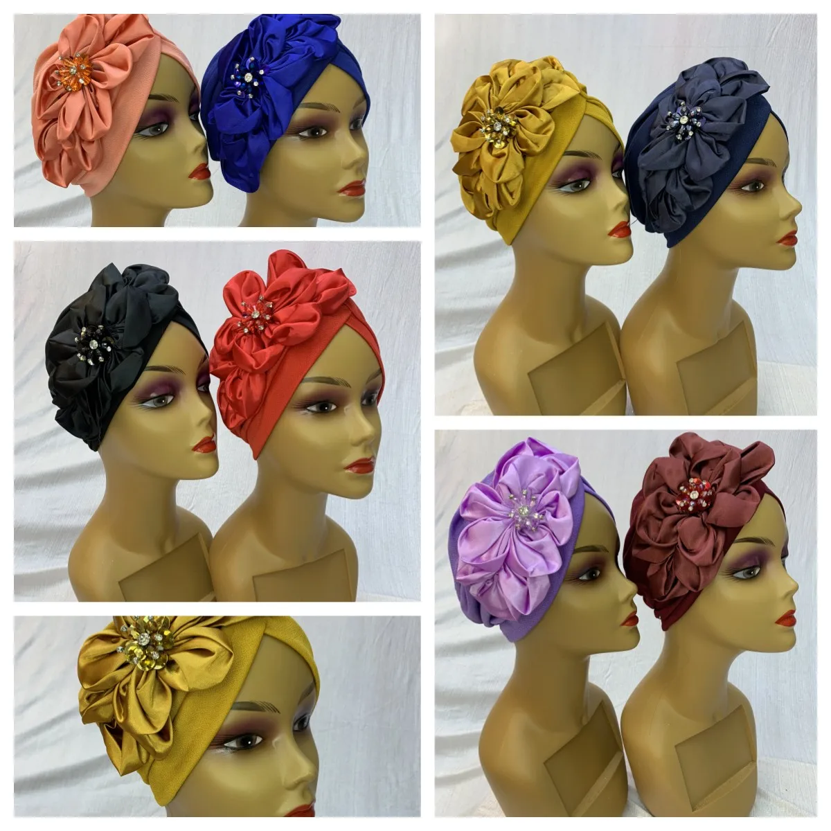 Rhinestones Turban Caps for Woman Shinning Diamonds African Headtie Auto Geles Muslim Head Wraps Female Party Style 12pcs/pack