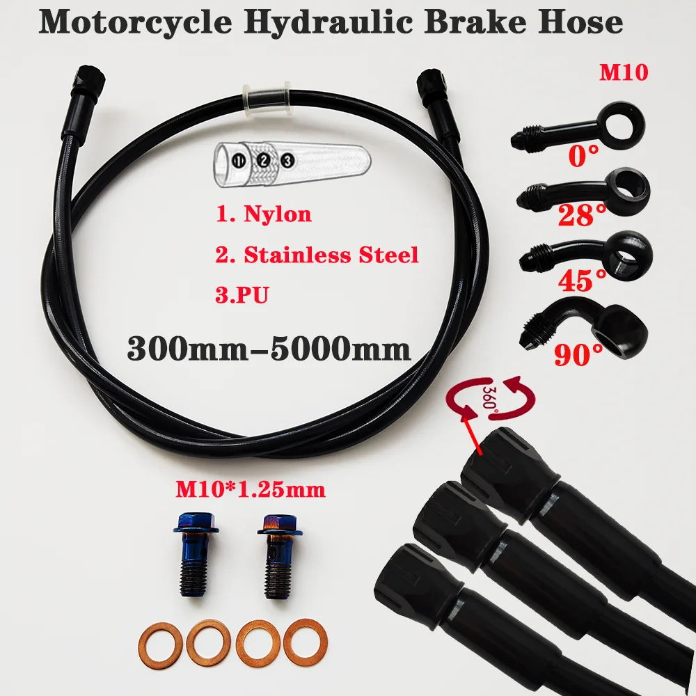 Transparent Black AN3 Braided Brake Hose Motorcycle Hydraulic Clutch Tube Master Cylinder Brake Oil DOT Pipe Reinforced Racing