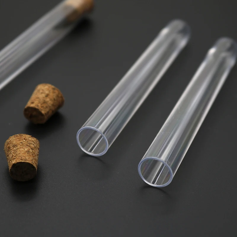 10Pcs 12x100mm Transparent Laboratory Plastic Test Tubes With Caps Stoppers School Lab Supplies Accessories