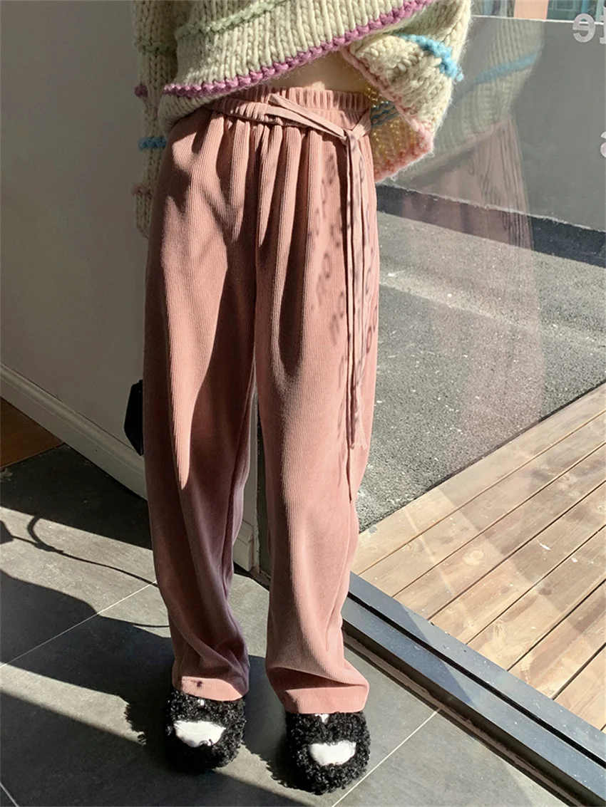 

Alien Kitty Women Pants Mopping Thicken Fashion Winter High Waist Office Lady Daily Loose Wide Leg Wide Leg Straight All Match