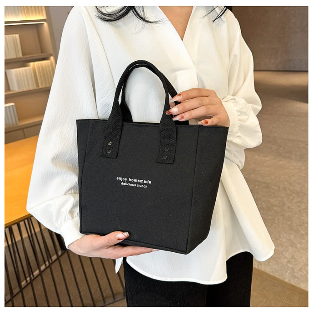 

Fashionable Canvas Handbag Simple Casual Tote Bag Thickened Bento Bag Letter Print Tote Bag For Office Worker School Student