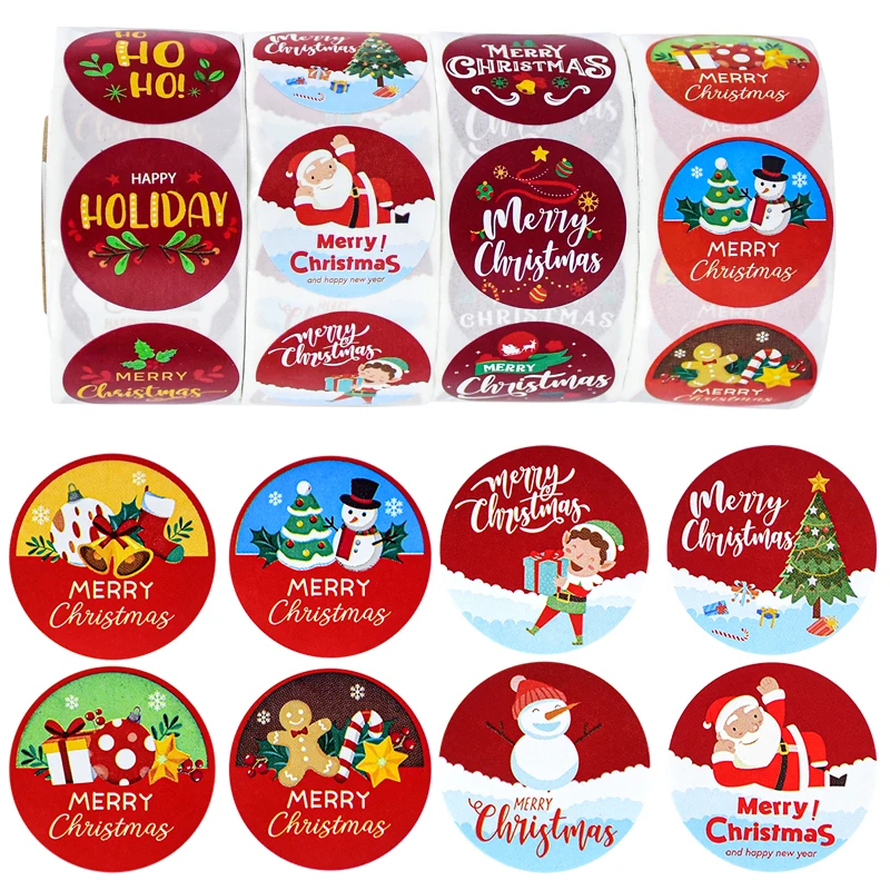 500pc Christmas Gift Stickers Xmas Tree Elk Sealing Sticker 2024 Christmas Party Envelope Candy Bag Self-adhesive Label New Year