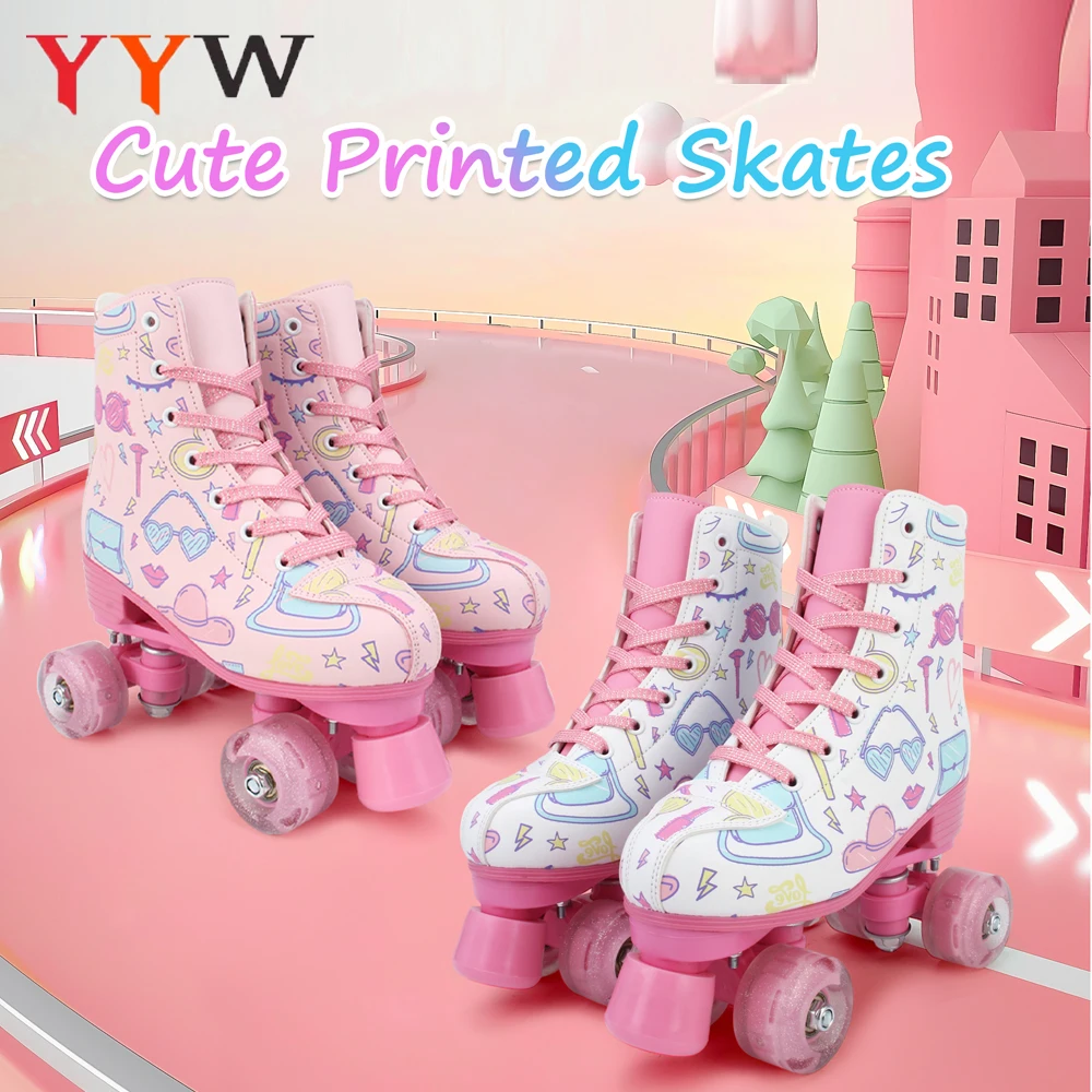 Pu レザーローラースケートスケートシューズ子供女の子屋外スケート靴クワッドスケートスニーカー初心者ローラースケート靴