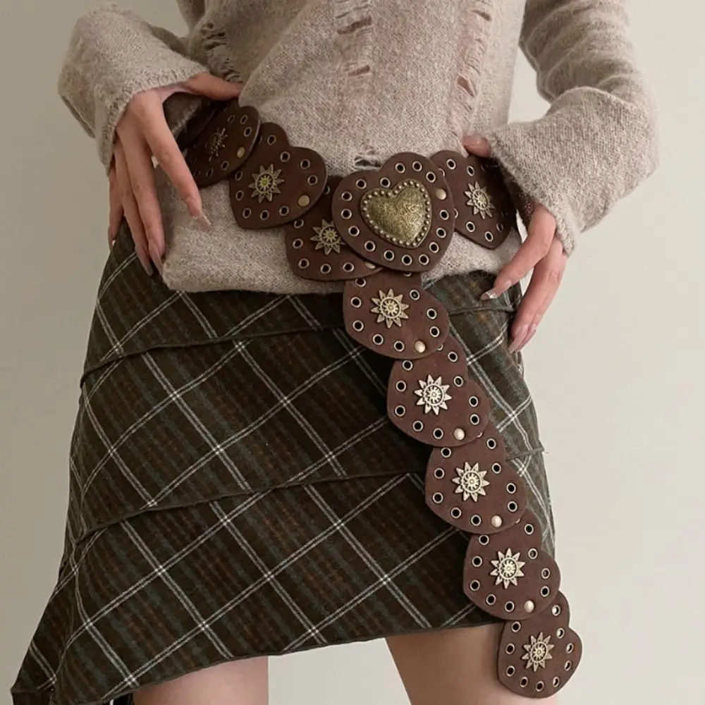 

Панк-металлические ремни с сердечками, широкие, с вырезами, с металлическими заклепками, экстравагантные, из искусственной кожи, в стиле ковбойский пояс, аксессуары для талии