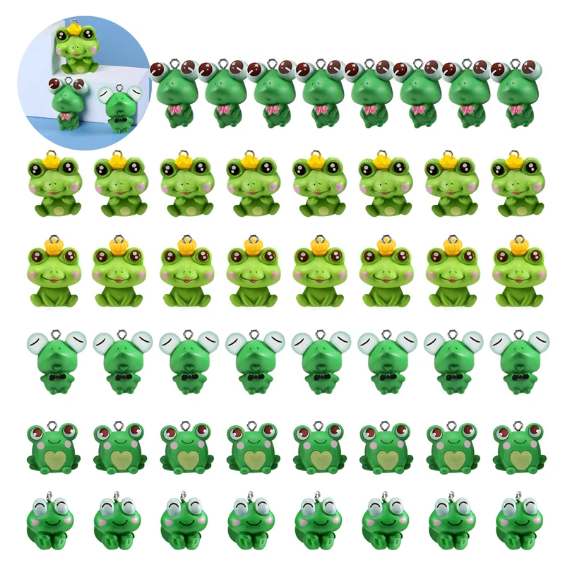 

48 PCS Frog Charms For Jewelry Making Bulk Cute Animal Pendants Green Frog Keychain Charms Small Jewelry Making Charms