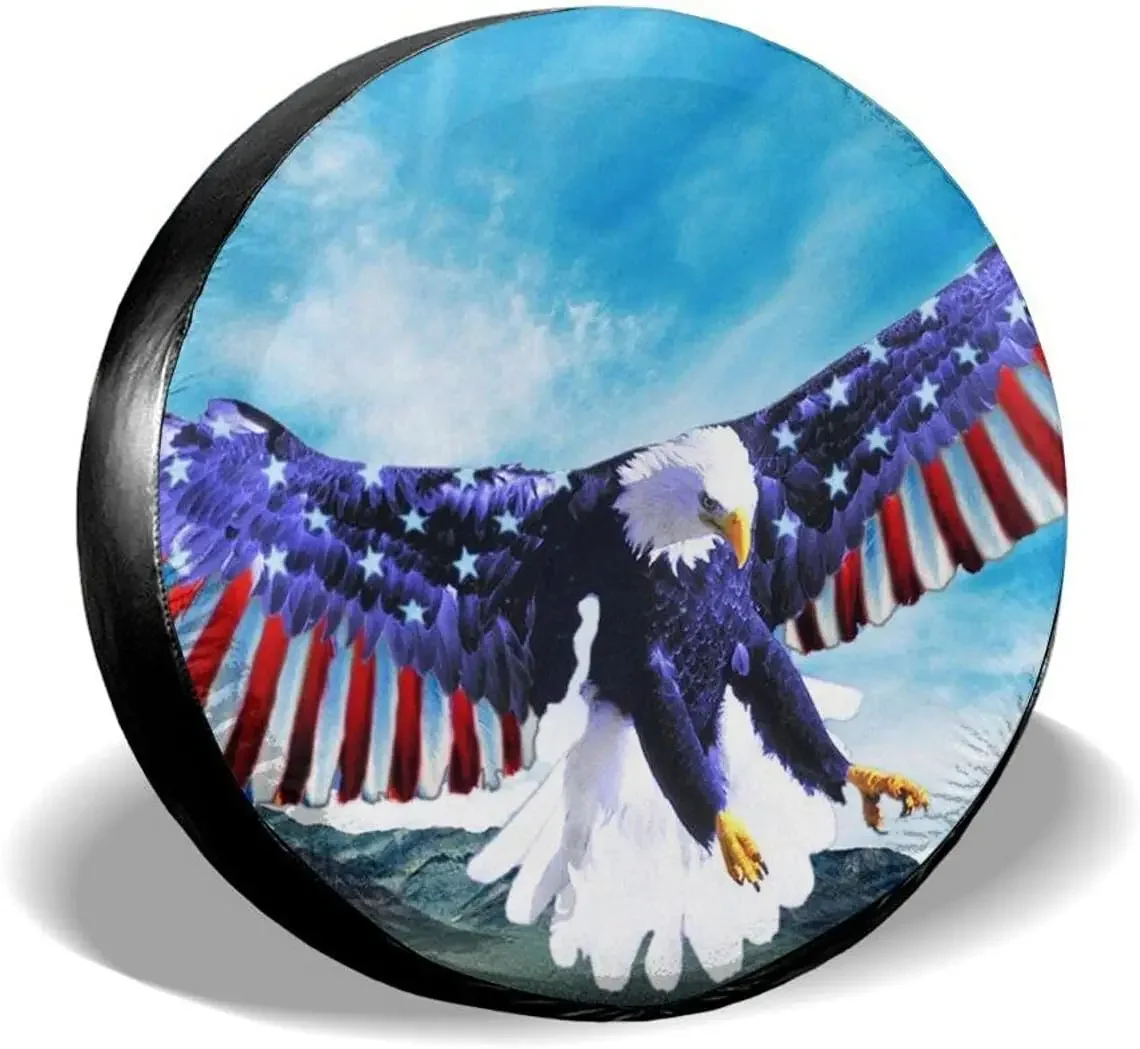 

Eagle Car Spare Tire Cover American Flag Tire Covers Camping Waterproof Wheel Protectors for Camper Travel Trailer RV SUV Truck