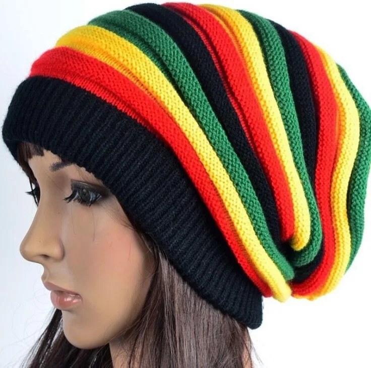 Christmas Xmas Santa Warm Knit Cap Unisex Jamaican Reggae Baggy Beanie Hat Skullcap Beret Multi-colour Rainbow Printed Party Hat