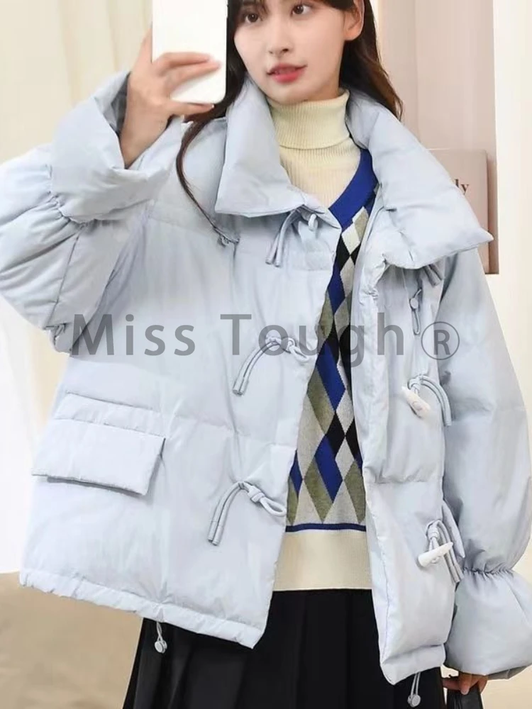 Casaco solto vintage de manga comprida feminino com bolso, Parkas na moda coreana, design casual, sobretudo chique quente, feminino, inverno, doce, novo, 2023