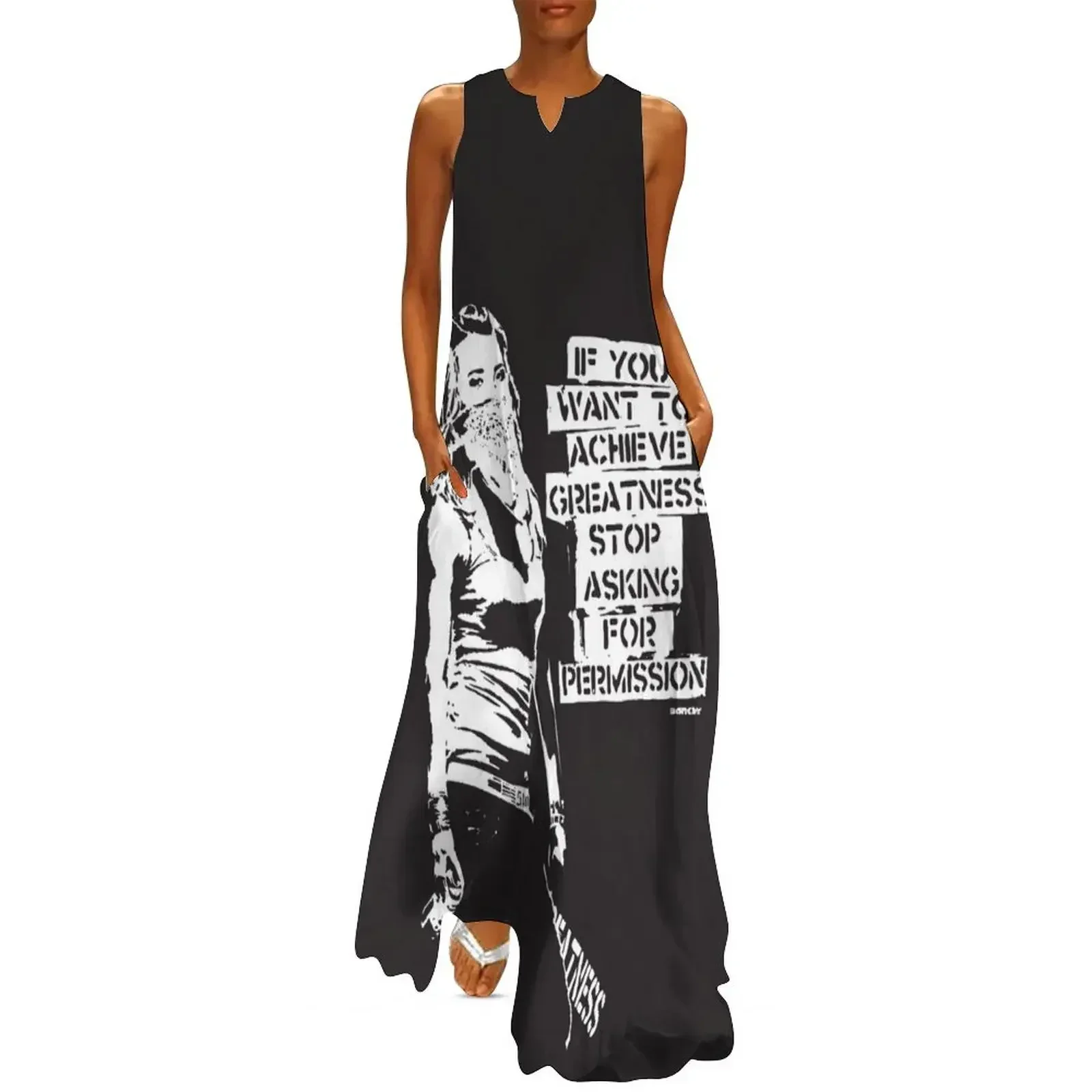 

Banksy quote graffiti If You Want to Achieve Greatness stop asking for permission black and white with Banksy tag sig Long Dress