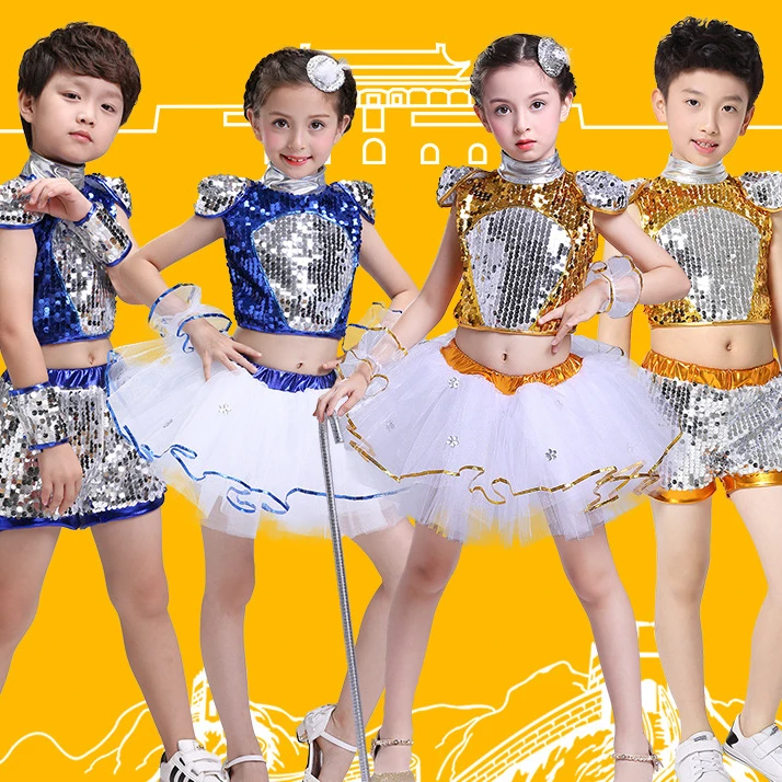 Dance Wear Girls Jazz Dance Street Dance Performance Costumes Children's Modern model Catwalk Sequin Costumes Skirts