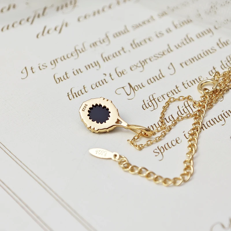 LAMOON Vintage Natural Agate Necklace For Women Gemstone Pendant 925 Sterling Silver Gold Plated Fine Jewelry Elegant Bijou