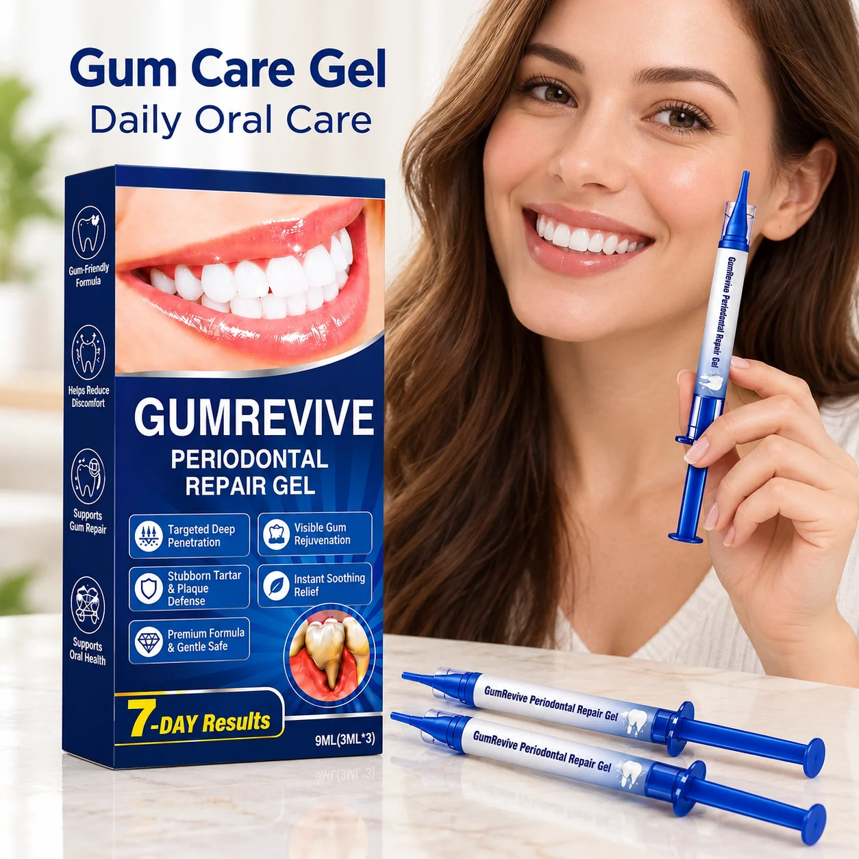 Gum Care Gel For Daily Oral Care In Three 3ml Applicators With A Gentle Formula And Slim Plunger Style Packaging And Clear Caps