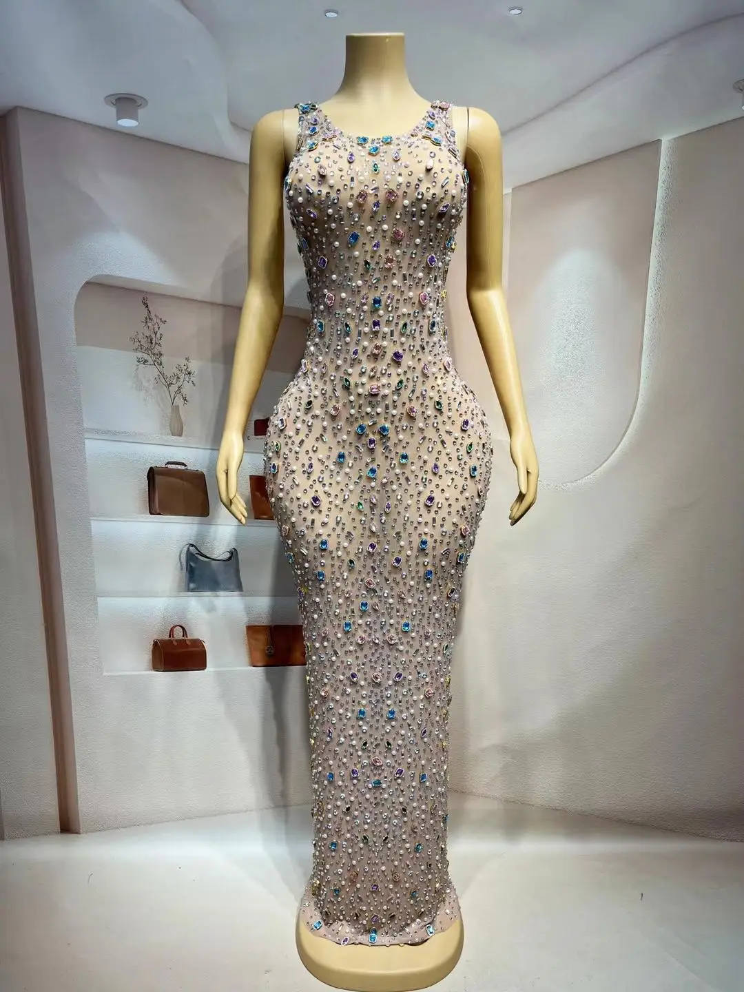 2024 Summer Colorful Rhinestones Sleeveless Dress Birthday Sexy Crystals Outfit Singer Wedding Graduation Costume Tangguo