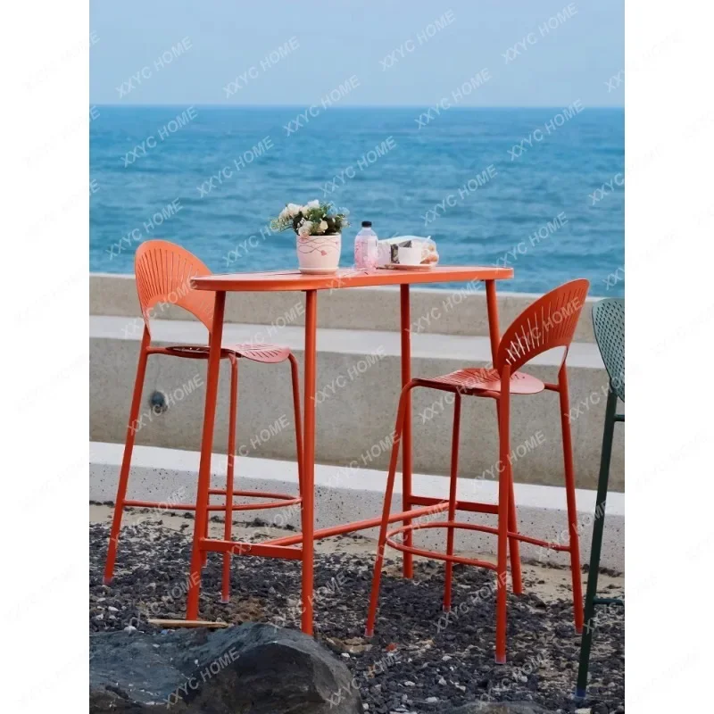 HHOutdoor فناء بار كرسي بار عالي القدم، في الهواء الطلق الحد الأدنى الحديثة الإنترنت الشهيرة مقهى مقاوم للماء ضوء Luxu #3