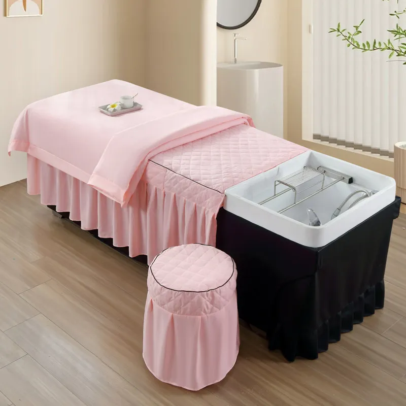 Solid Color Thai Shampoo Bed Cover 3‑Piece Set Salon Bed Linen For Hair Salon Head Therapy Ear Cleaning Beauty Spa Treatment